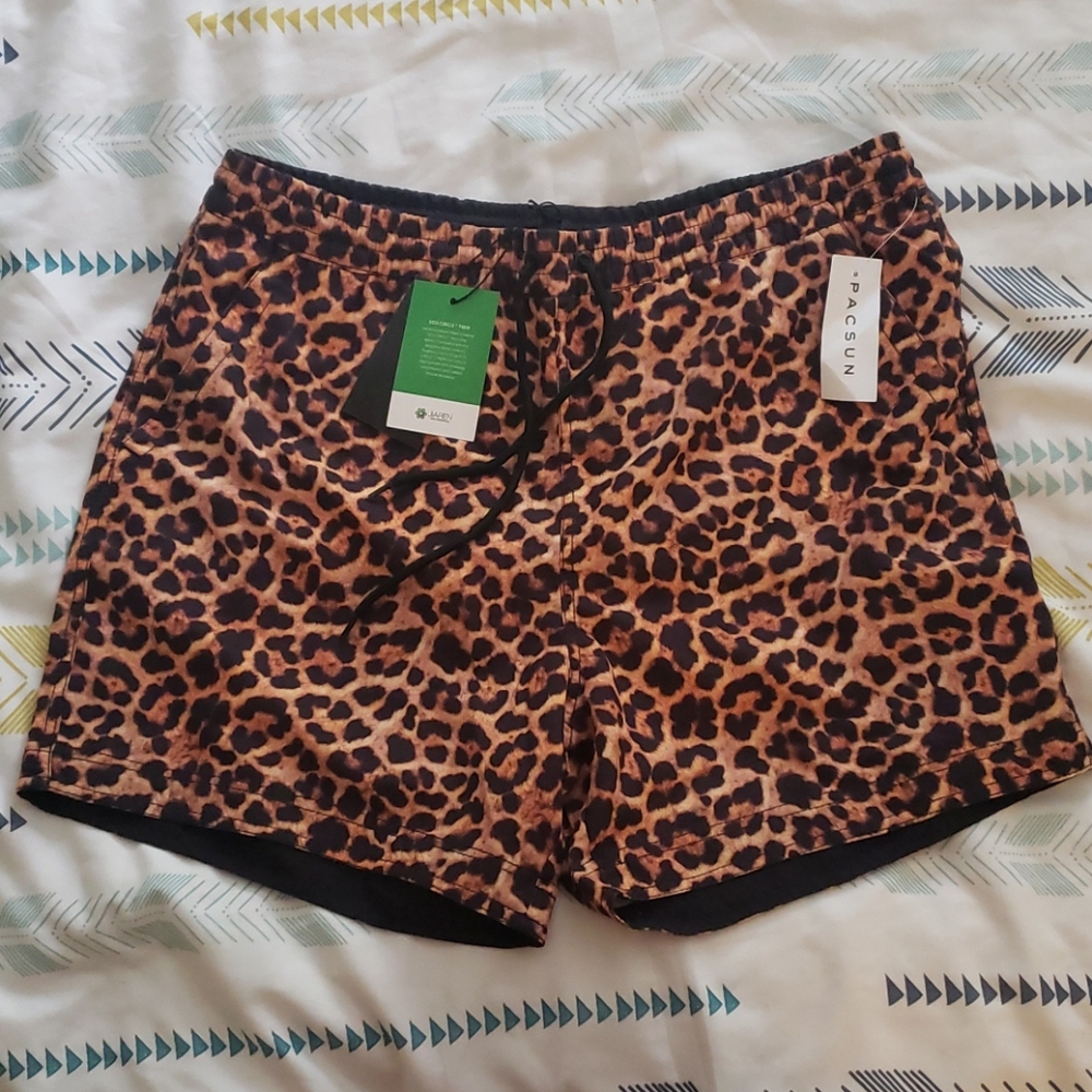 Men's leopard print swim trunks